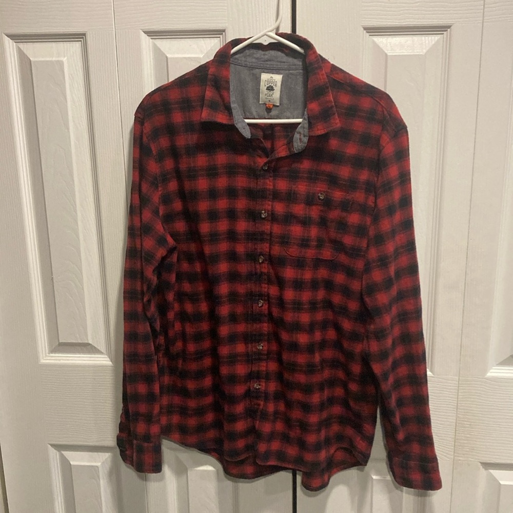 Mens Copper Oak & Supply red plaid flannel shirt XL